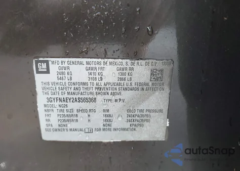 2010 Cadillac Srx Luxury Collection из США, поврежденный, VIN 3GYFNAEY2AS565368